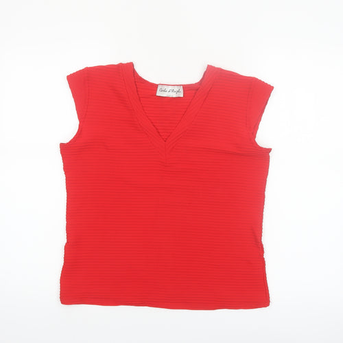 Carla d'Angeli Women Red V-Neck Sleeveless Stretch Blouse Size 16