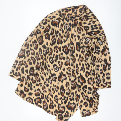 PrettyLittleThing Women's Beige Leopard Wrap Blouse UK 6