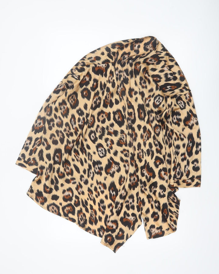 PrettyLittleThing Women's Beige Leopard Wrap Blouse UK 6