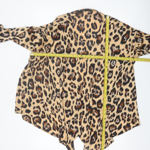 PrettyLittleThing Women's Beige Leopard Wrap Blouse UK 6