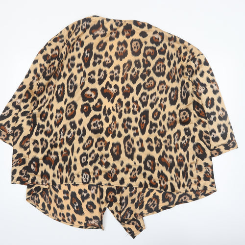 PrettyLittleThing Women's Beige Leopard Wrap Blouse UK 6