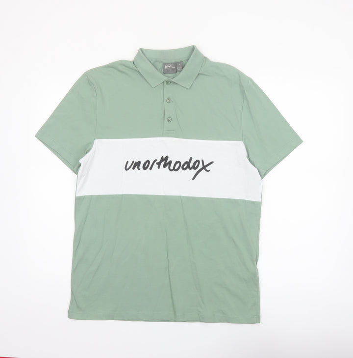 ASOS Men’s Green & White Colourblock Polo Shirt Size M 100% Cotton