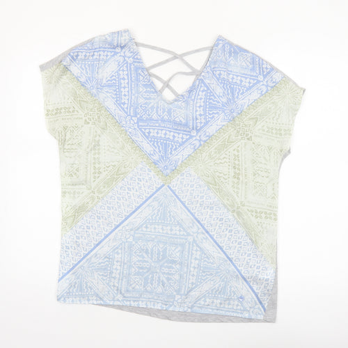 Tom Tailor Women's Blue Geometric V-Neck Strappy T-Shirt Size S