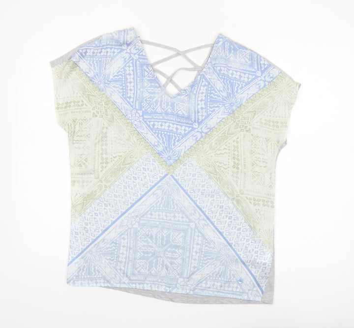Tom Tailor Women's Blue Geometric V-Neck Strappy T-Shirt Size S