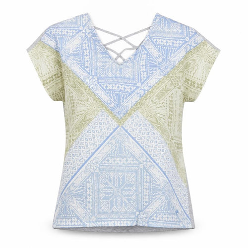 Tom Tailor Women's Blue Geometric V-Neck Strappy T-Shirt Size S