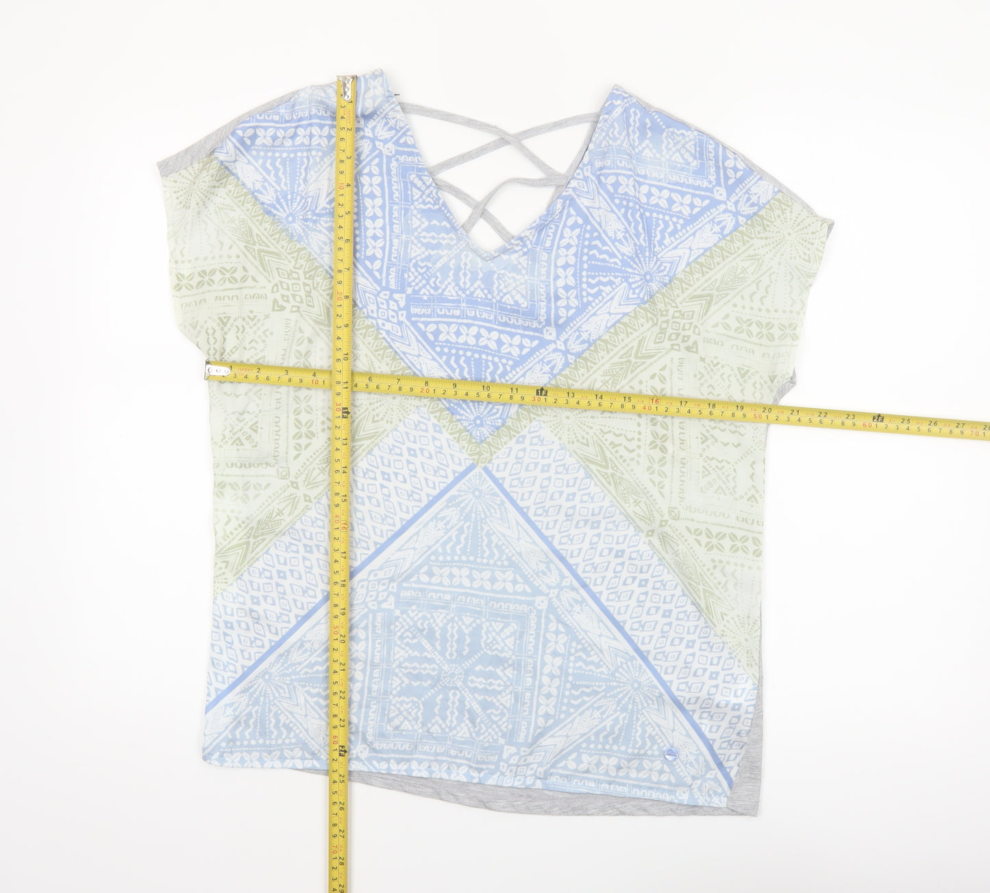 Tom Tailor Women's Blue Geometric V-Neck Strappy T-Shirt Size S