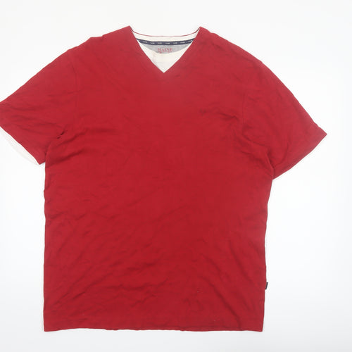 Maine New England Men's Red V-Neck Cotton T-Shirt Size L