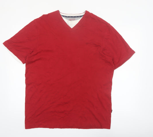 Maine New England Men's Red V-Neck Cotton T-Shirt Size L