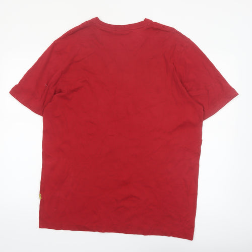 Maine New England Men's Red V-Neck Cotton T-Shirt Size L