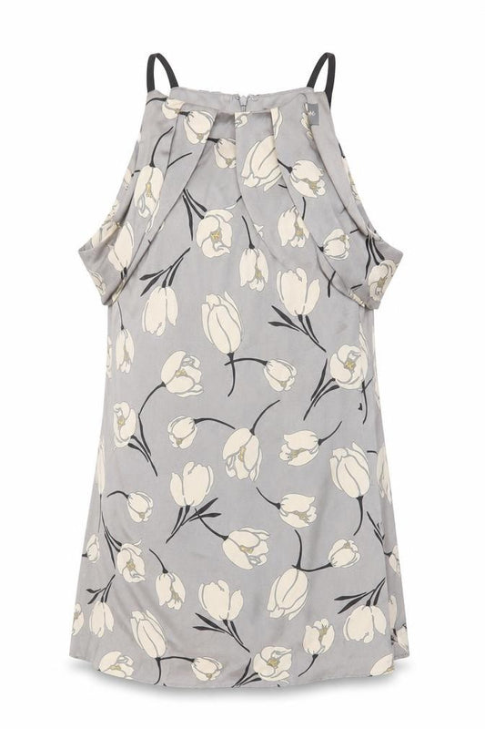 Front view of Phase Eight Women’s Grey Floral Cold Shoulder Shift Dress, size UK 12