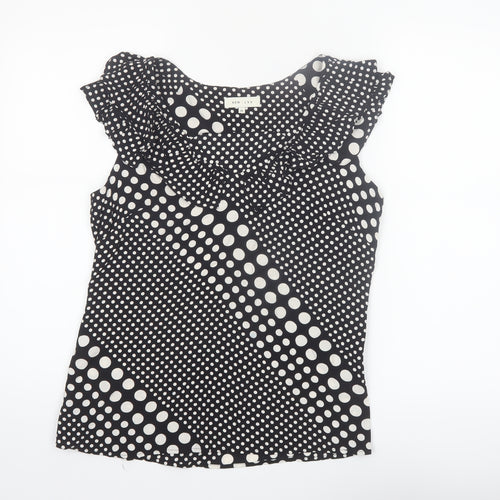 Kew 159 Women Black Polka Dot Sleeveless Ruffle Tunic Blouse Size 10
