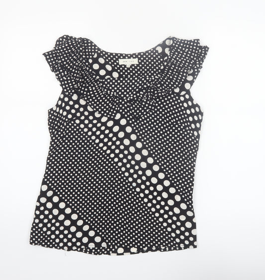 Kew 159 Women Black Polka Dot Sleeveless Ruffle Tunic Blouse Size 10