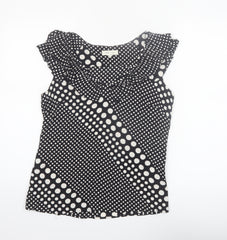 Kew 159 Women Black Polka Dot Sleeveless Ruffle Tunic Blouse Size 10