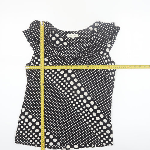 Kew 159 Women Black Polka Dot Sleeveless Ruffle Tunic Blouse Size 10