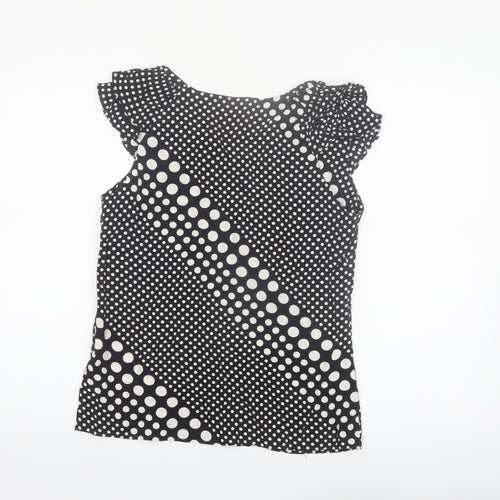 Kew 159 Women Black Polka Dot Sleeveless Ruffle Tunic Blouse Size 10