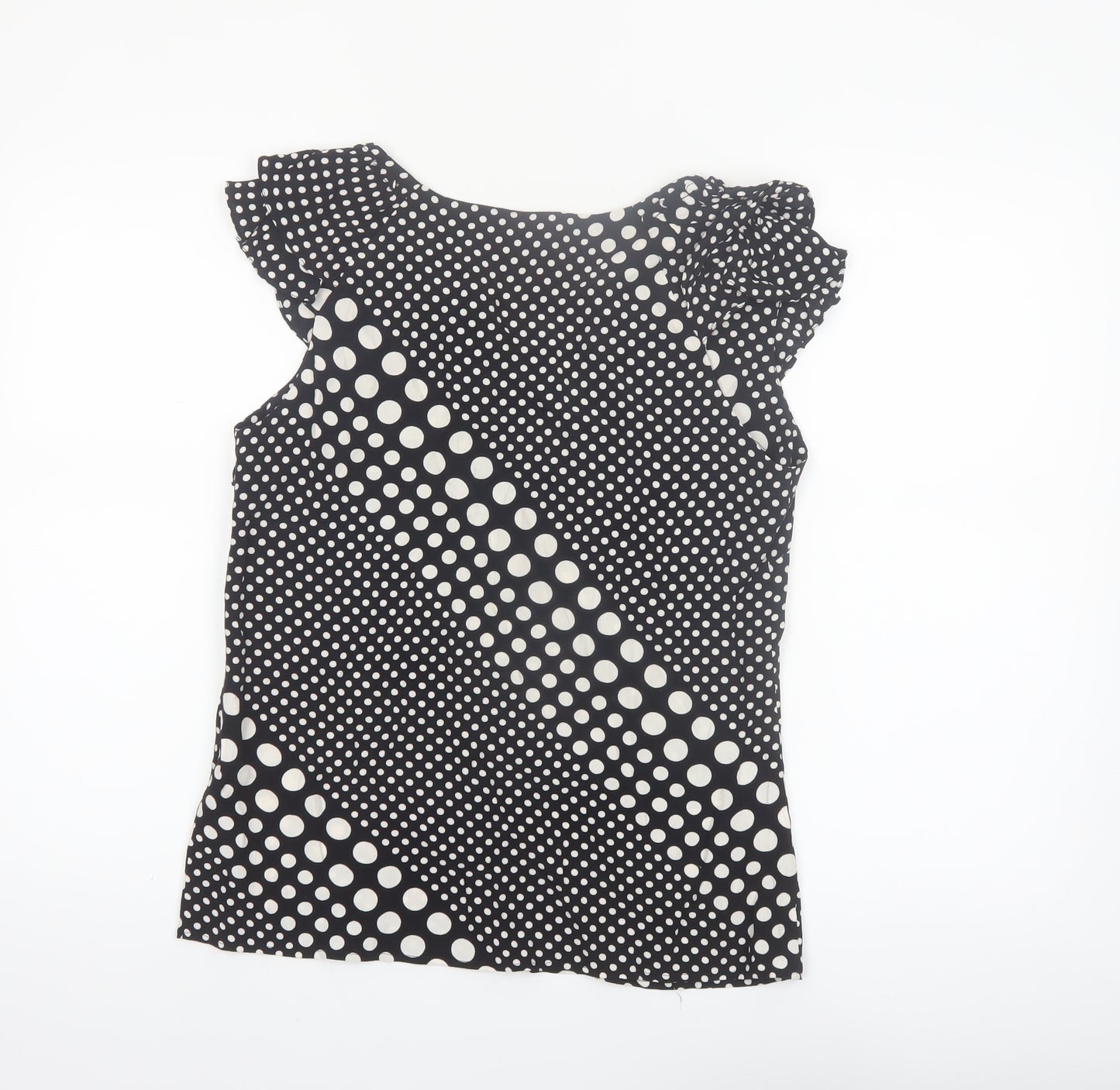 Kew 159 Women Black Polka Dot Sleeveless Ruffle Tunic Blouse Size 10