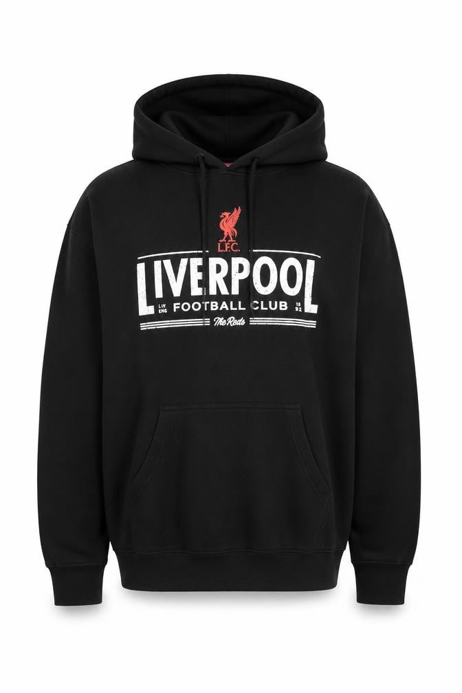Front view of LFC men’s black pullover hoodie medium football club sweatshirt