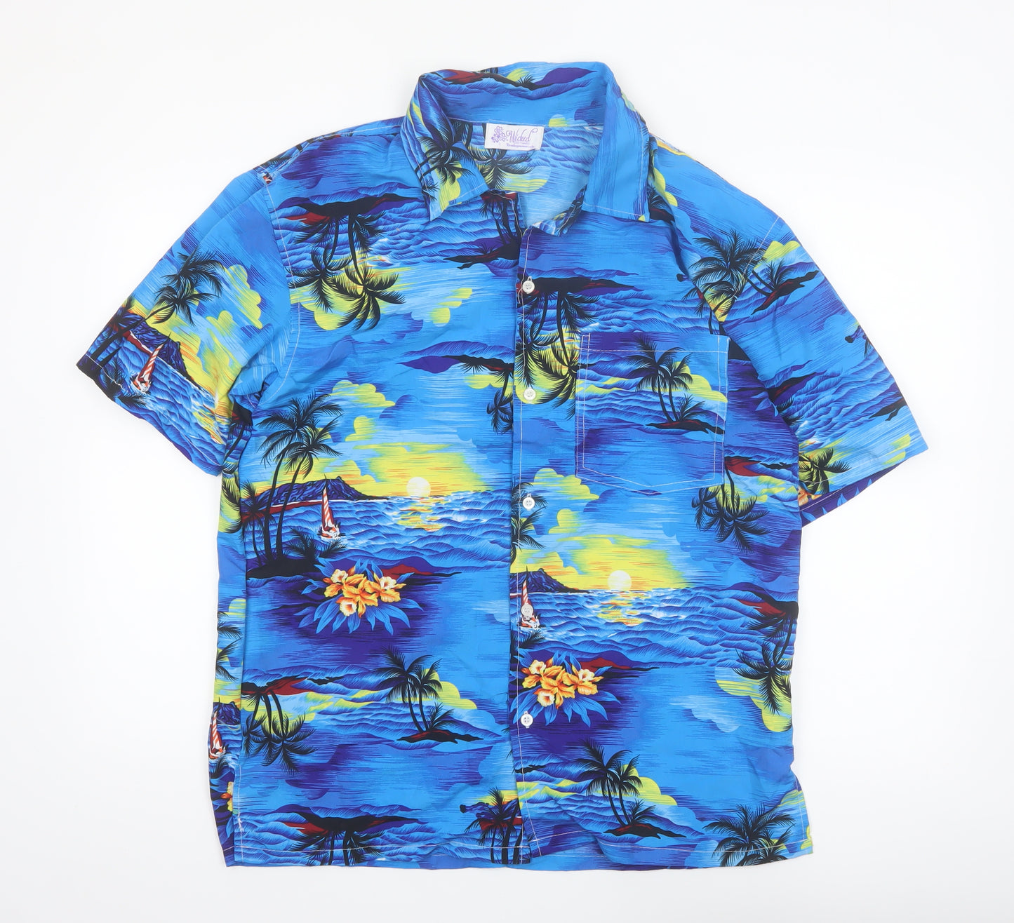 Wicked Costumes Men's Blue Hawaiian Button-Up Shirt Size S