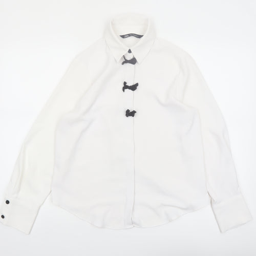 Zara Women White Collared Long Sleeve Button Blouse XS