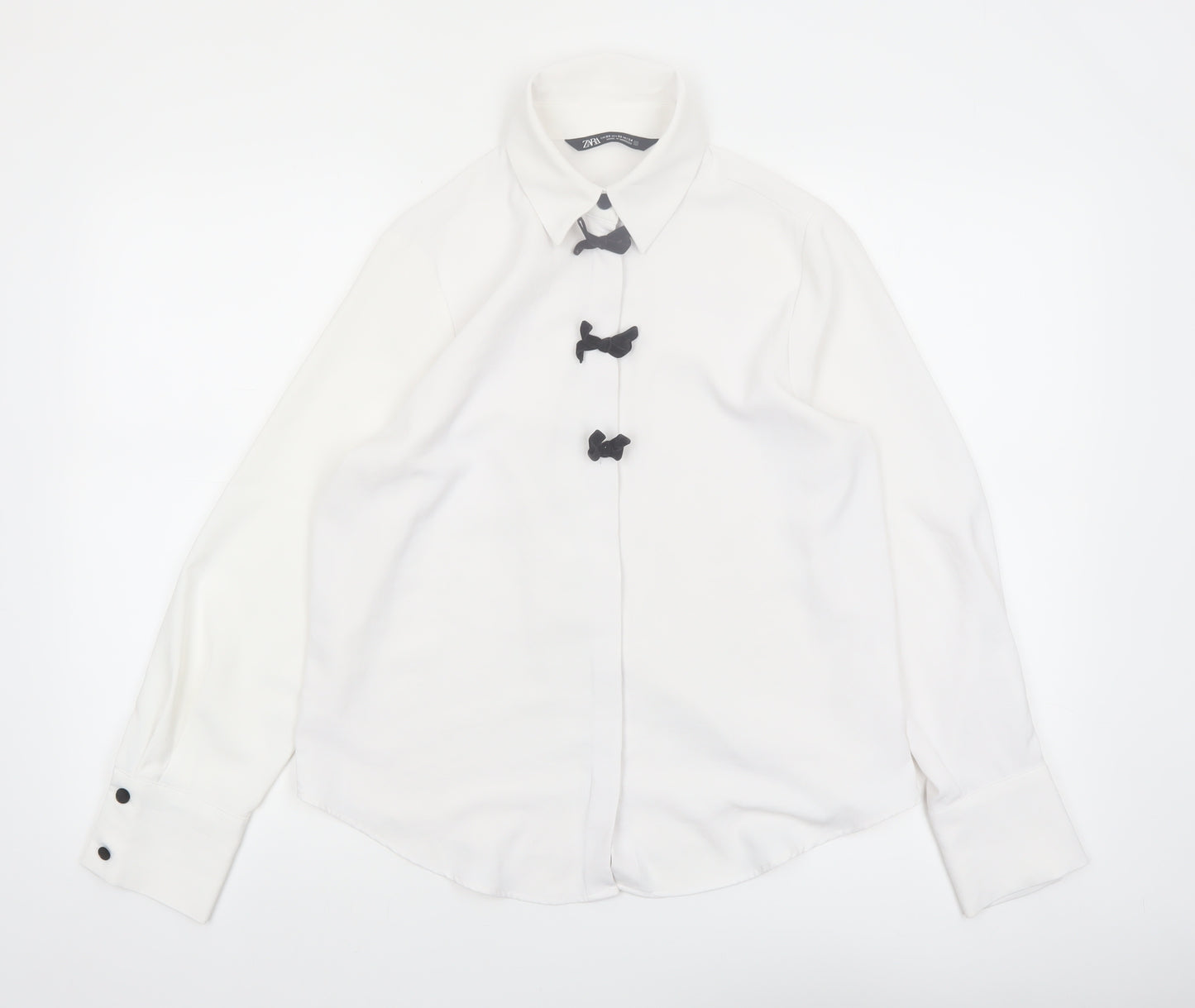 Zara Women White Collared Long Sleeve Button Blouse XS