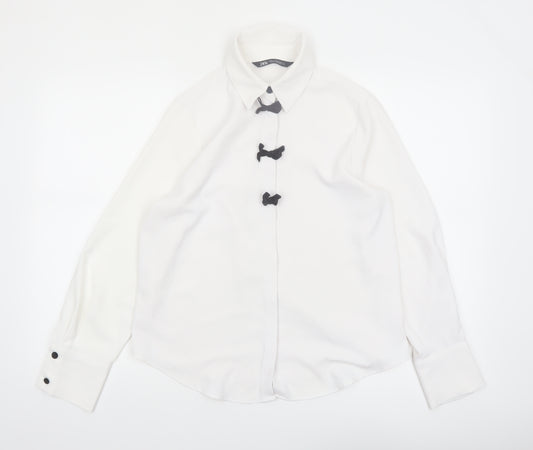 Zara Women White Collared Long Sleeve Button Blouse XS
