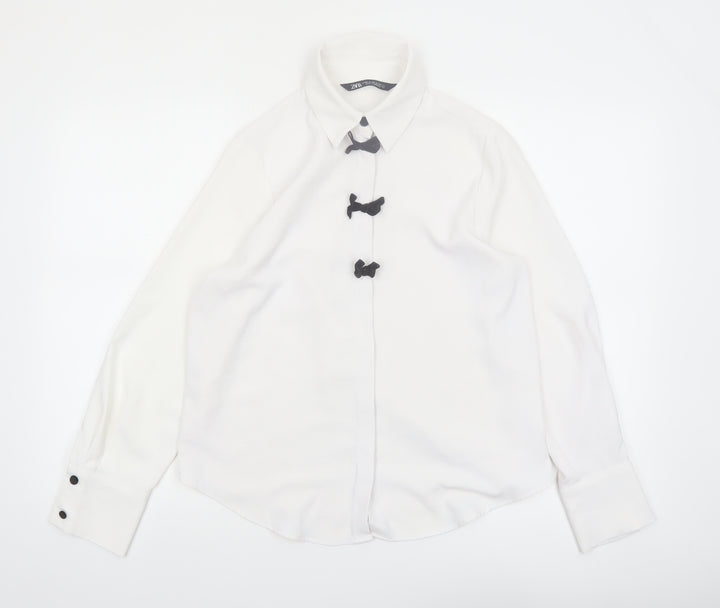 Zara Women White Collared Long Sleeve Button Blouse XS