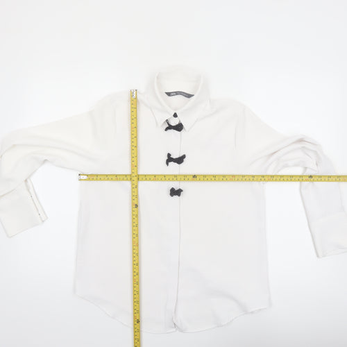 Zara Women White Collared Long Sleeve Button Blouse XS