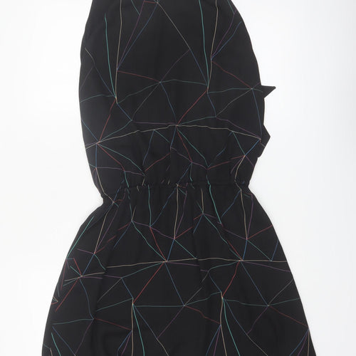 Reiss Women’s Black Halter Geometric Knee Length Polyester Dress UK 6