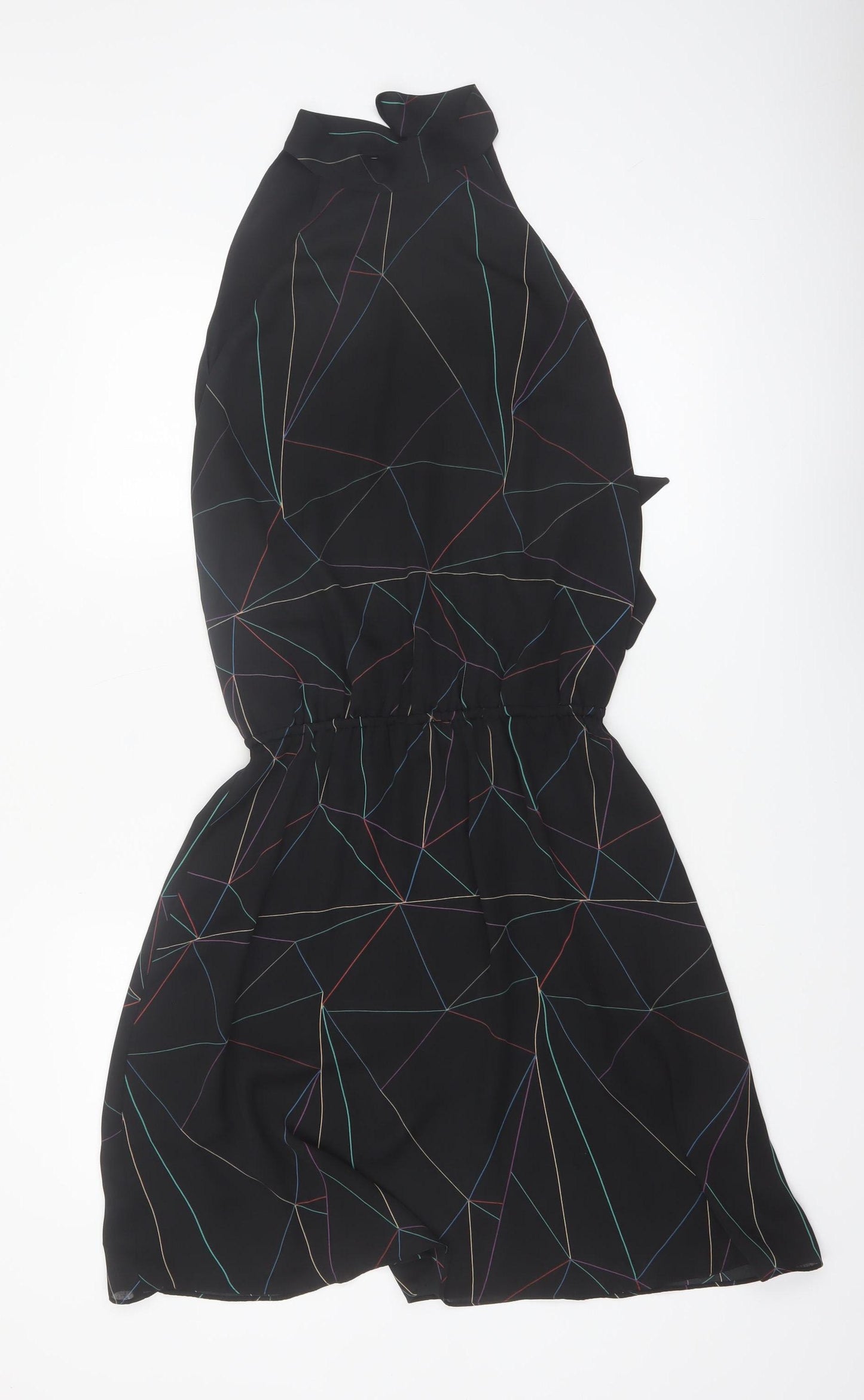 Reiss Women’s Black Halter Geometric Knee Length Polyester Dress UK 6