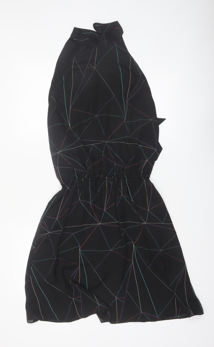 Reiss Women’s Black Halter Geometric Knee Length Polyester Dress UK 6