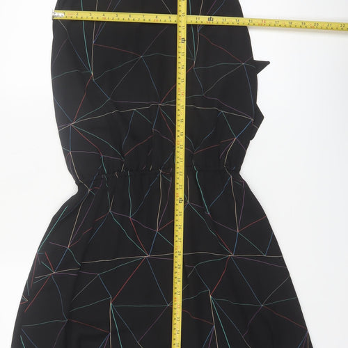 Reiss Women’s Black Halter Geometric Knee Length Polyester Dress UK 6