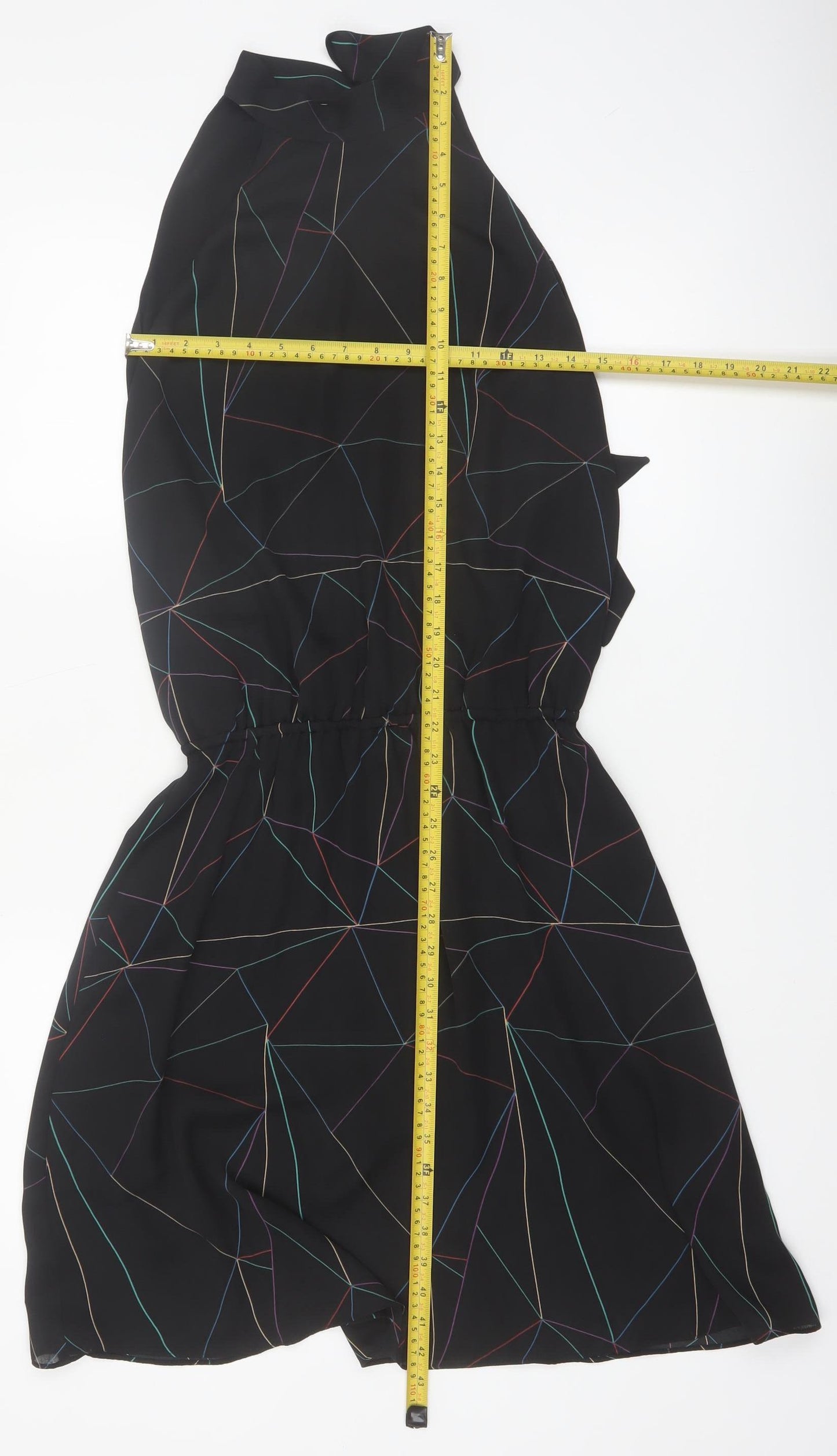 Reiss Women’s Black Halter Geometric Knee Length Polyester Dress UK 6