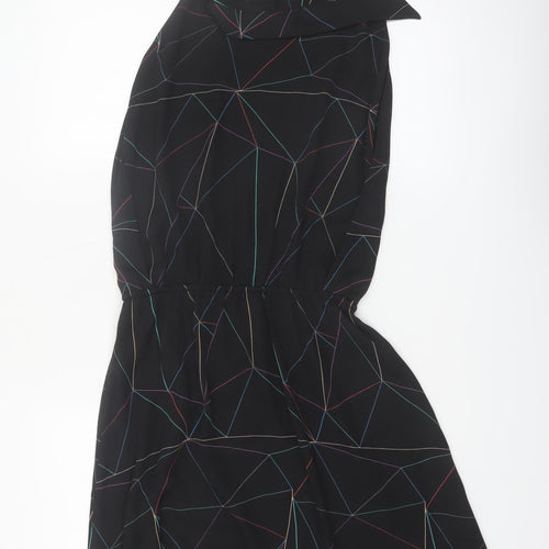 Reiss Women’s Black Halter Geometric Knee Length Polyester Dress UK 6