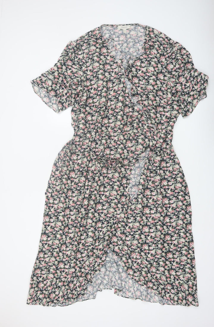 Oasis Womens Floral Wrap Dress Multicoloured Size 26 Viscose