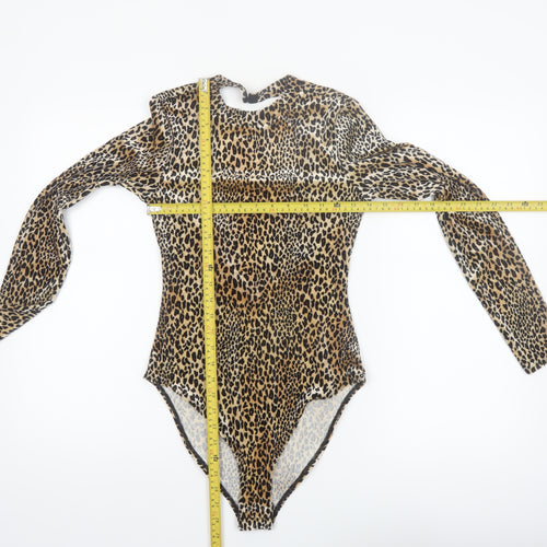 H&M Divided Women's Beige Leopard Print Long Sleeve Bodysuit Size 10 Polyester Blend