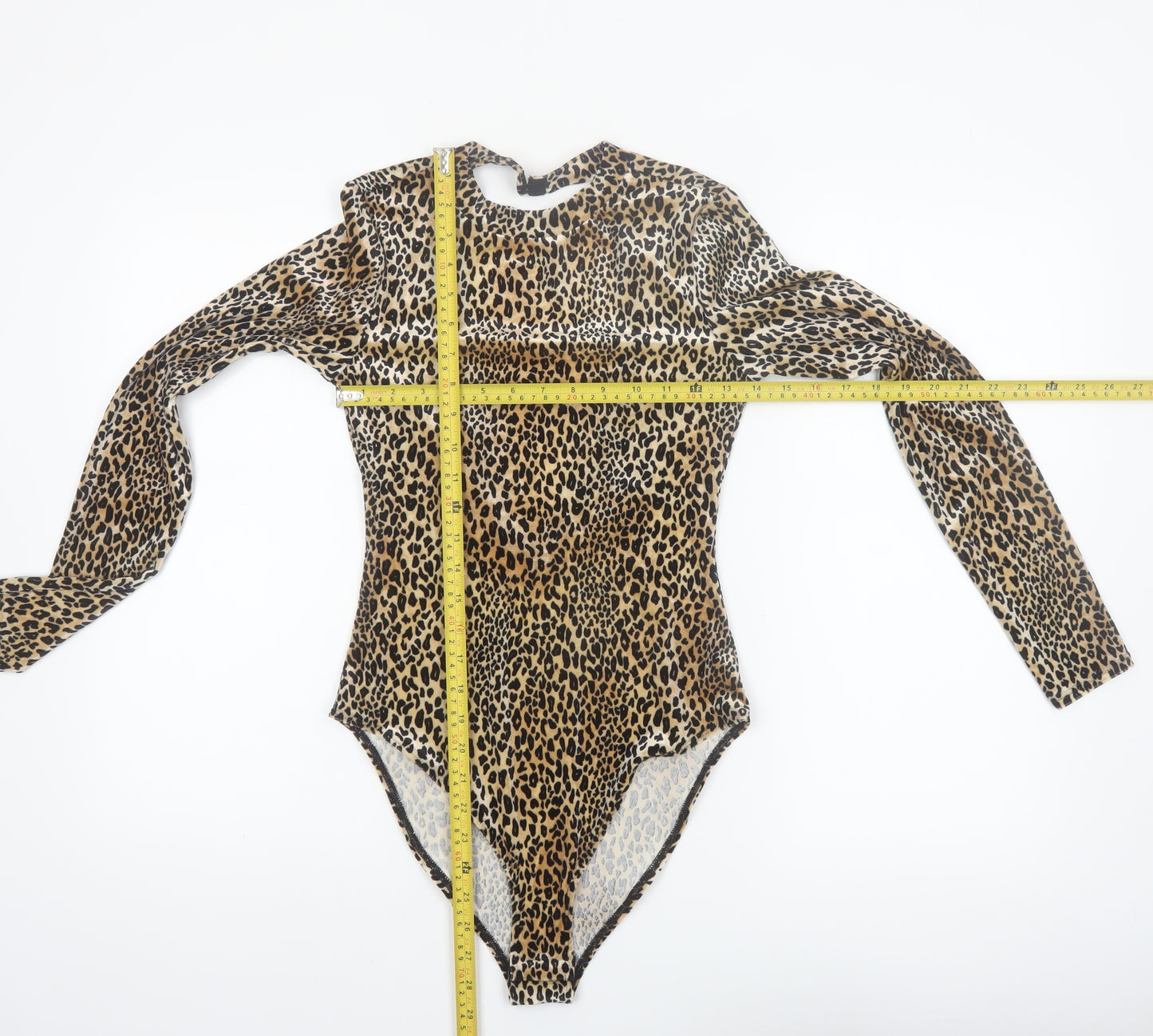 H&M Divided Women's Beige Leopard Print Long Sleeve Bodysuit Size 10 Polyester Blend