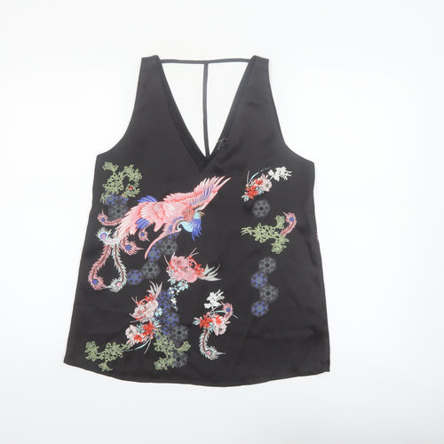 River Island Womens Black Floral Satin Camisole Top Size 6