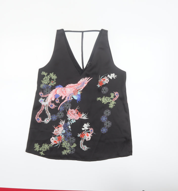 River Island Womens Black Floral Satin Camisole Top Size 6