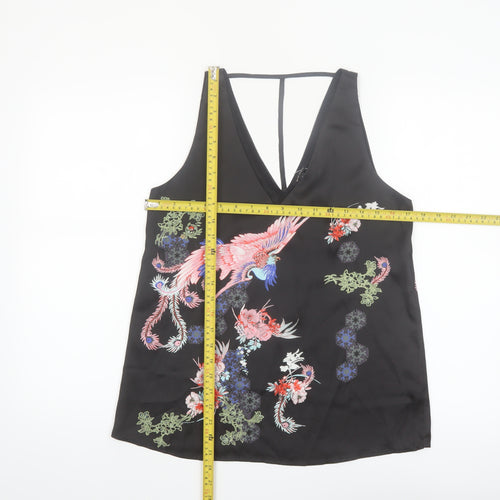 River Island Womens Black Floral Satin Camisole Top Size 6