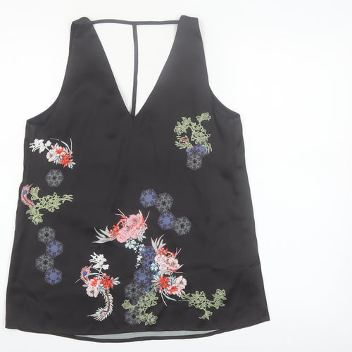 River Island Womens Black Floral Satin Camisole Top Size 6
