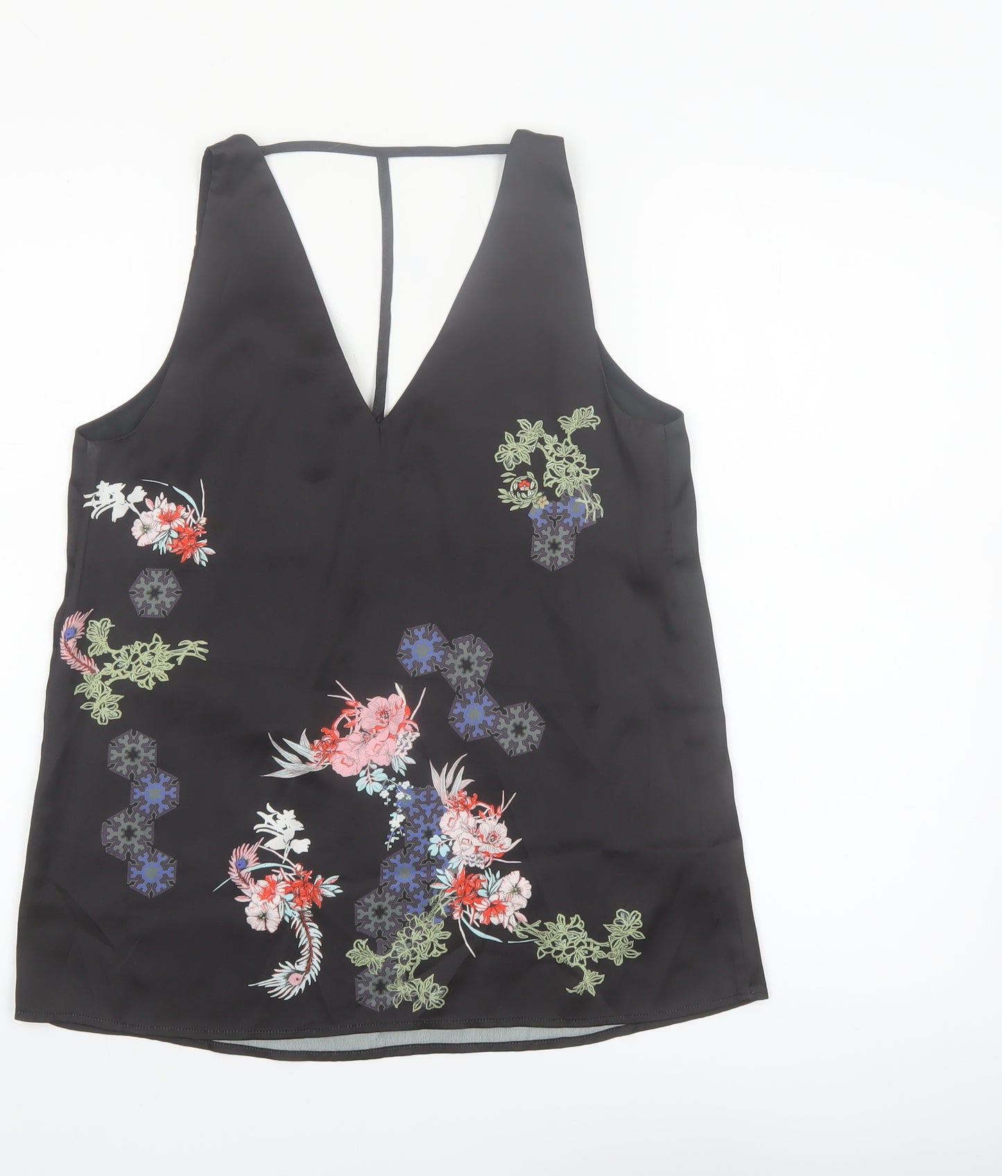 River Island Womens Black Floral Satin Camisole Top Size 6