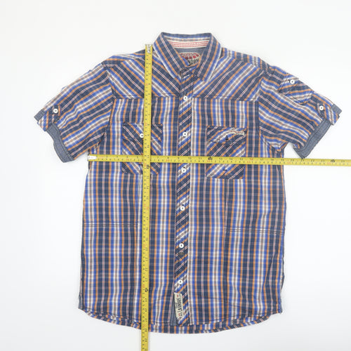 Tokyo Laundry Men's Blue Check Short Sleeve Cotton Button-Up Shirt Medium