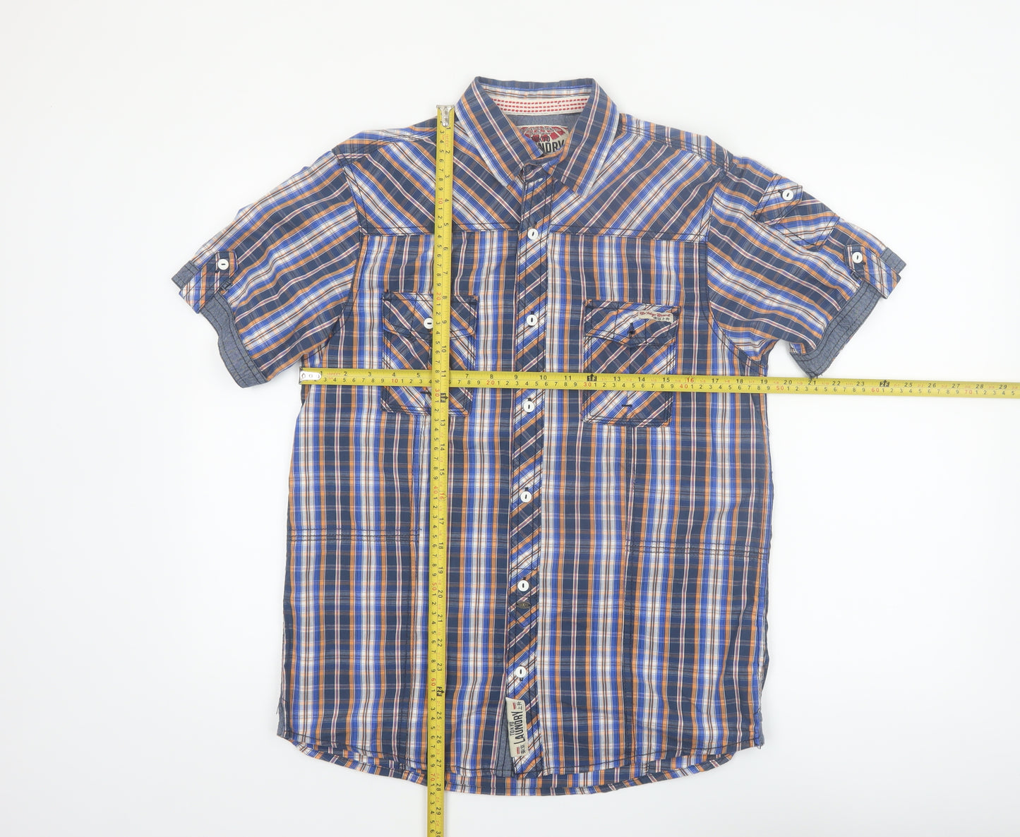 Tokyo Laundry Men's Blue Check Short Sleeve Cotton Button-Up Shirt Medium