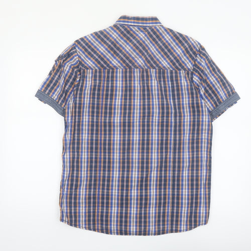 Tokyo Laundry Men's Blue Check Short Sleeve Cotton Button-Up Shirt Medium