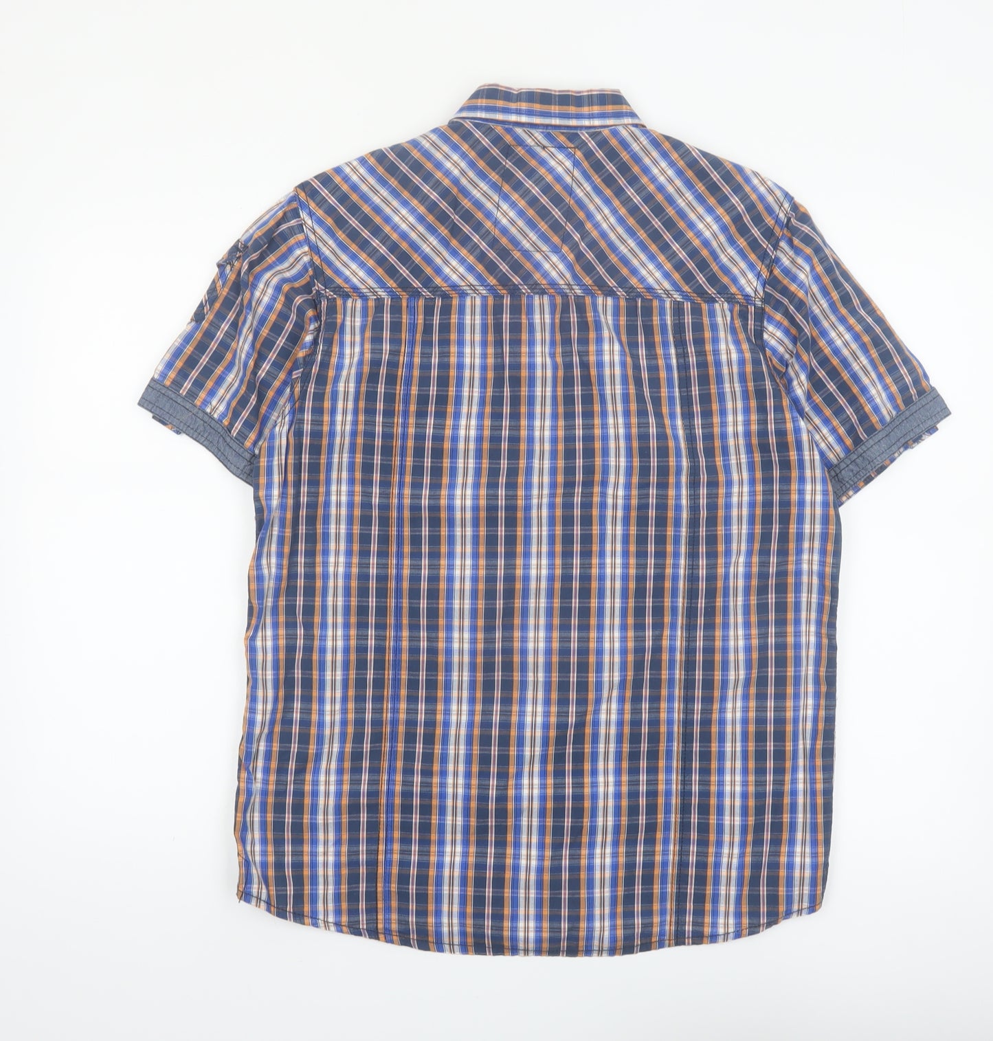 Tokyo Laundry Men's Blue Check Short Sleeve Cotton Button-Up Shirt Medium