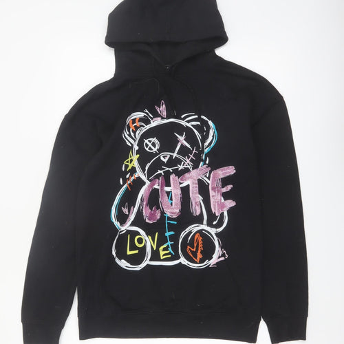 Stylewise Womens Black XS Pullover Hoodie with Cute Bear Graphic