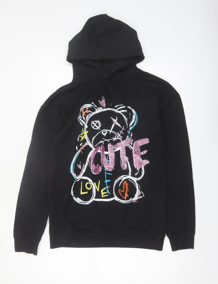 Stylewise Womens Black XS Pullover Hoodie with Cute Bear Graphic