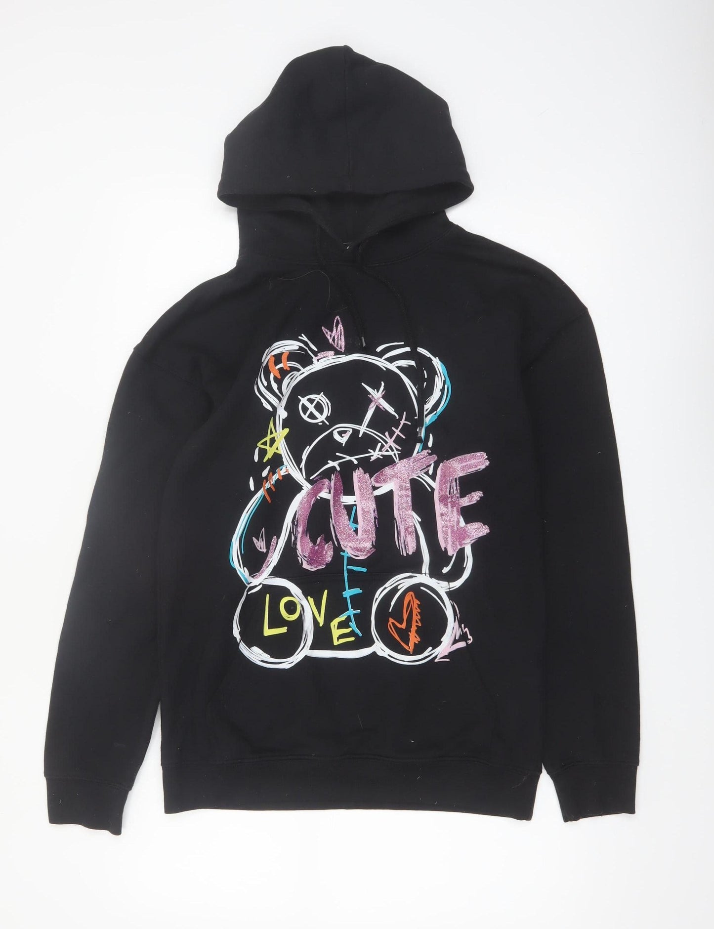 Stylewise Womens Black XS Pullover Hoodie with Cute Bear Graphic
