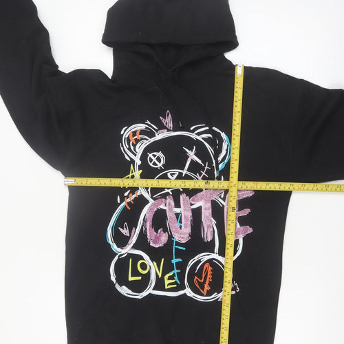 Stylewise Womens Black XS Pullover Hoodie with Cute Bear Graphic