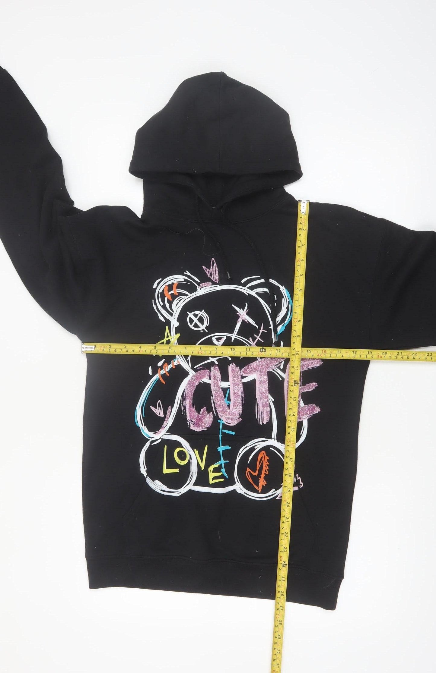 Stylewise Womens Black XS Pullover Hoodie with Cute Bear Graphic